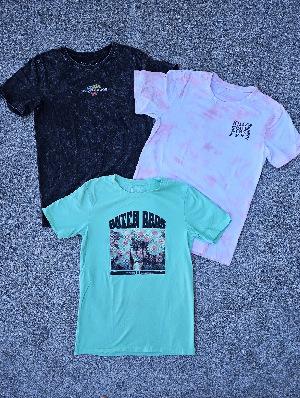 Lot of 3 Dutch Bros Coffee T-Shirts Casual Tees Green Black Pink Womens Medium